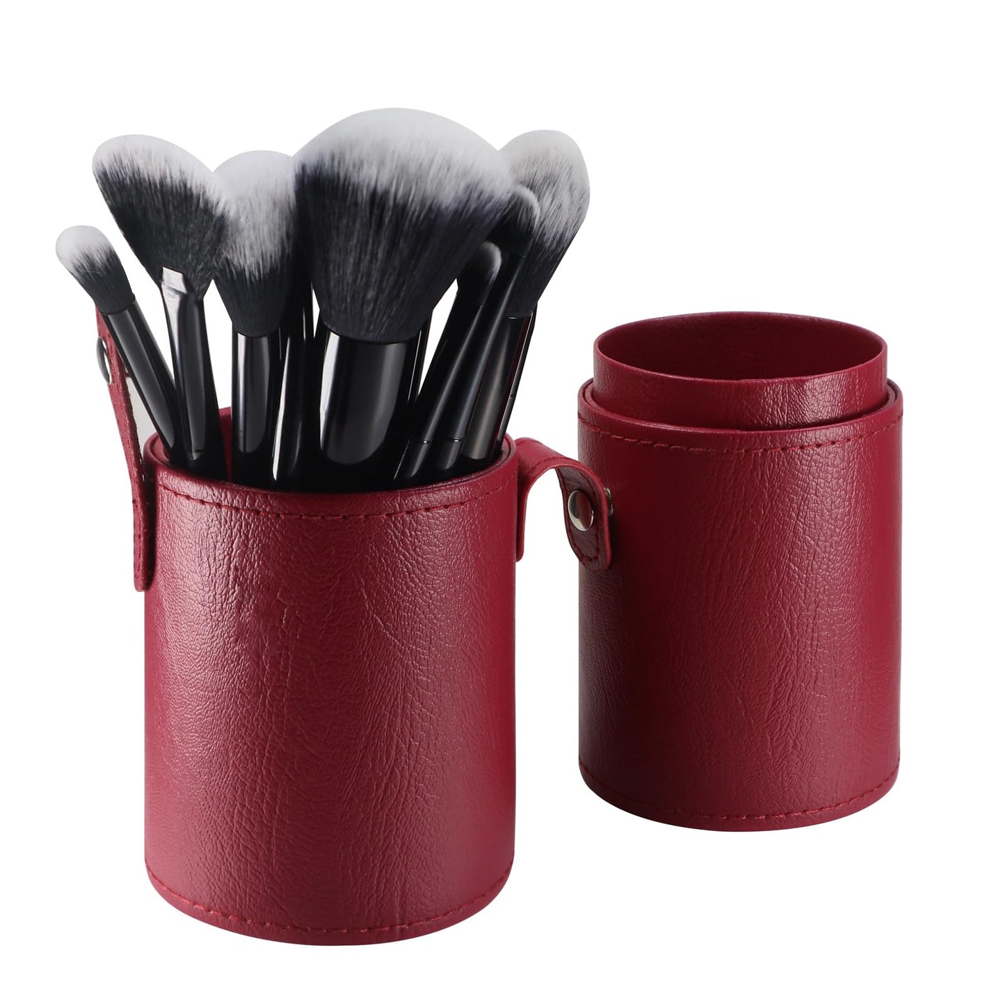 Kososuru Portable Makeup Brush Case,Pu Leather Makeup Brush Holder with Button,Travel Cup Storage Dustproof Makeup Cosmetic Bags for Women (Red)