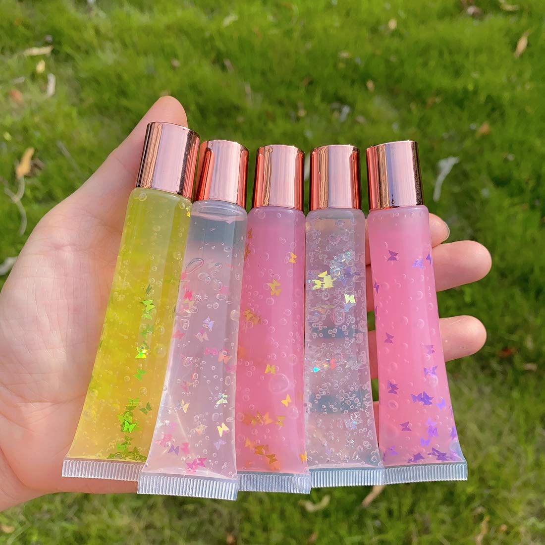 AJLTPA 50Pcs 15ml Lip Gloss Squeeze Tubes, Rose Gold Lip Gloss Containers Empty, Refillable Soft Clear Tubes for DIY Lipgloss Balm Cosmetic (Rose Gold)