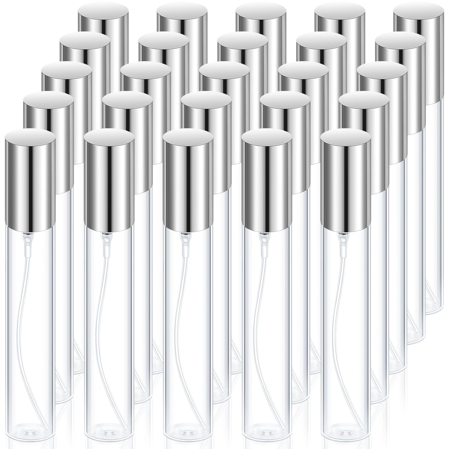 Yinder 25 Pcs 15ml Travel Spray Bottle Refillable Perfume Atomizer Bulk Glass Mini Cologne Perfume Bottles Empty Fine Mist Portable Small Sample Containers(Silver)