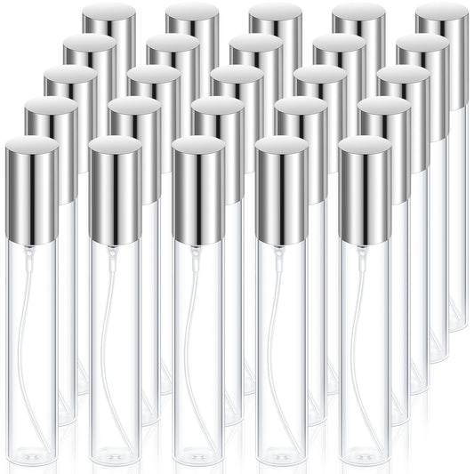 Yinder 25 Pcs 15ml Travel Spray Bottle Refillable Perfume Atomizer Bulk Glass Mini Cologne Perfume Bottles Empty Fine Mist Portable Small Sample Containers(Silver)