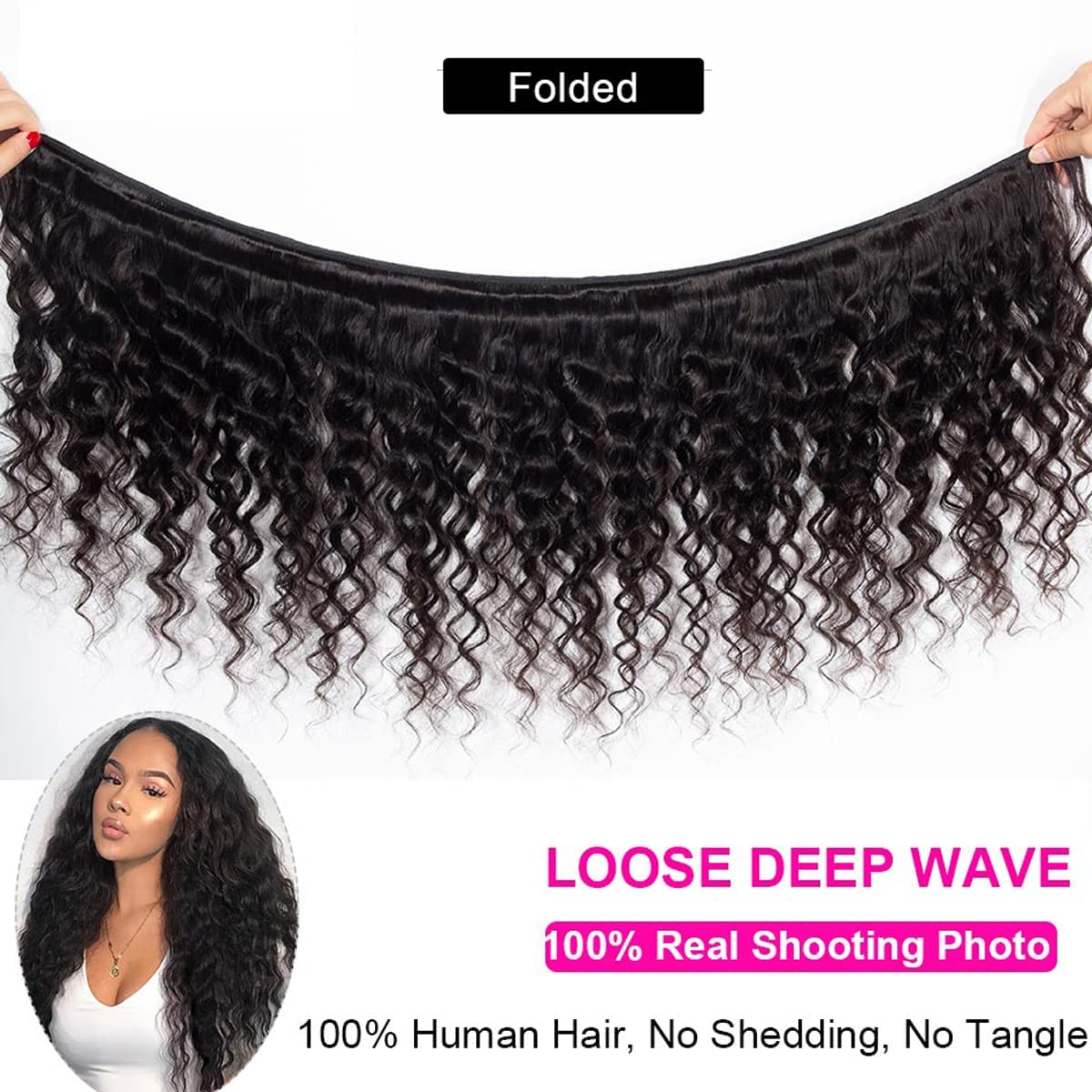 Aelinsi Loose Deep Wave Bundles (16 18 20 22) 12A Brazilian Virgin Hair Weave Human Hair 4 Bundles 100% Unprocessed Loose Deep Wave Human Hair Bundles Double Weft Natural Black Color