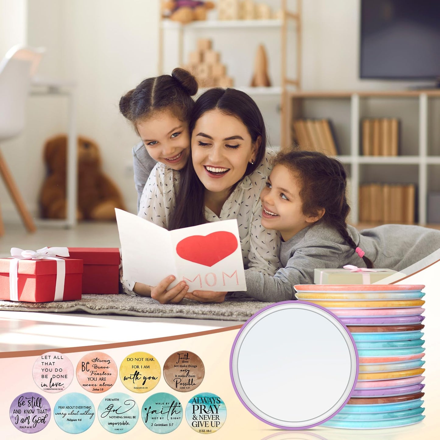 GlikCeil 54 Pcs Mini Christian Gifts Mirror for Women Bulk Inspirational Bible Verse Compact Mirrors Round Small Portable Christian Church Gift for Women Church Party Favor