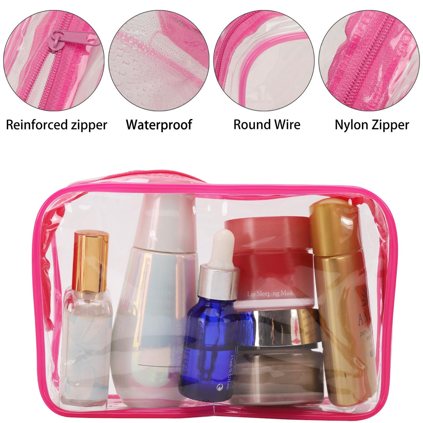 Tbestmax 10 Pcs Clear Cosmetic Bags Small Makeup Bags Portable Waterproof Travel Toiletry Bags Organizer Rose Red, 7.5"x 4.8"x 2.3"
