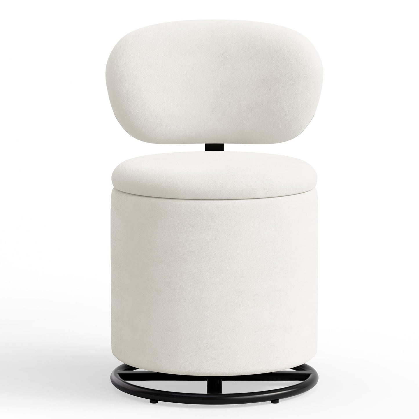 LIVELYGLOW White Velvet Swivel Vanity Chair with Storage Makeup Stool