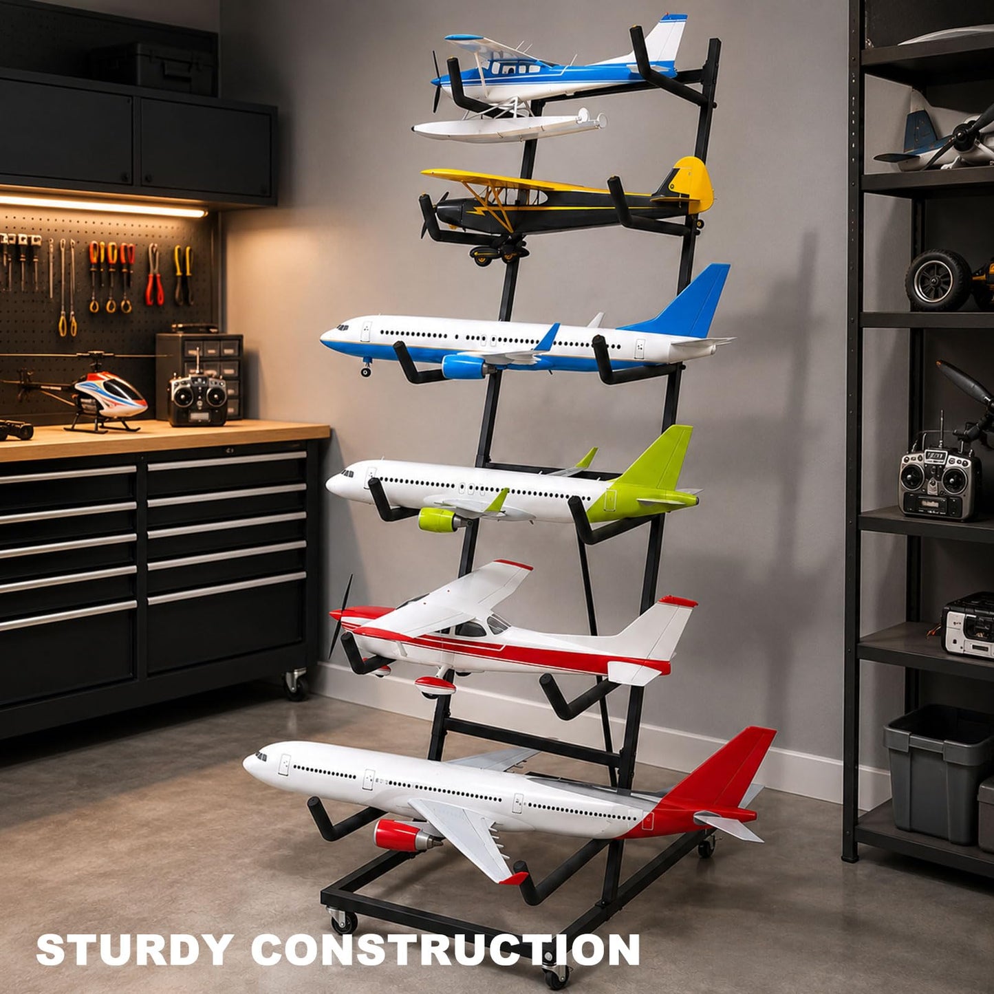 Avoirdus RC Airplane Storage Rack 6Tiers, Display Stand Model Airplane Stand with Foam Padding,Multi-Function Aircraft Carrier Stand with Wheel