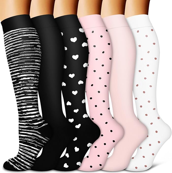 BLUEENJOY Copper Compression Socks for Women & Men (6 pairs) - Best Support for Nurses, Running, Hiking, Recovery