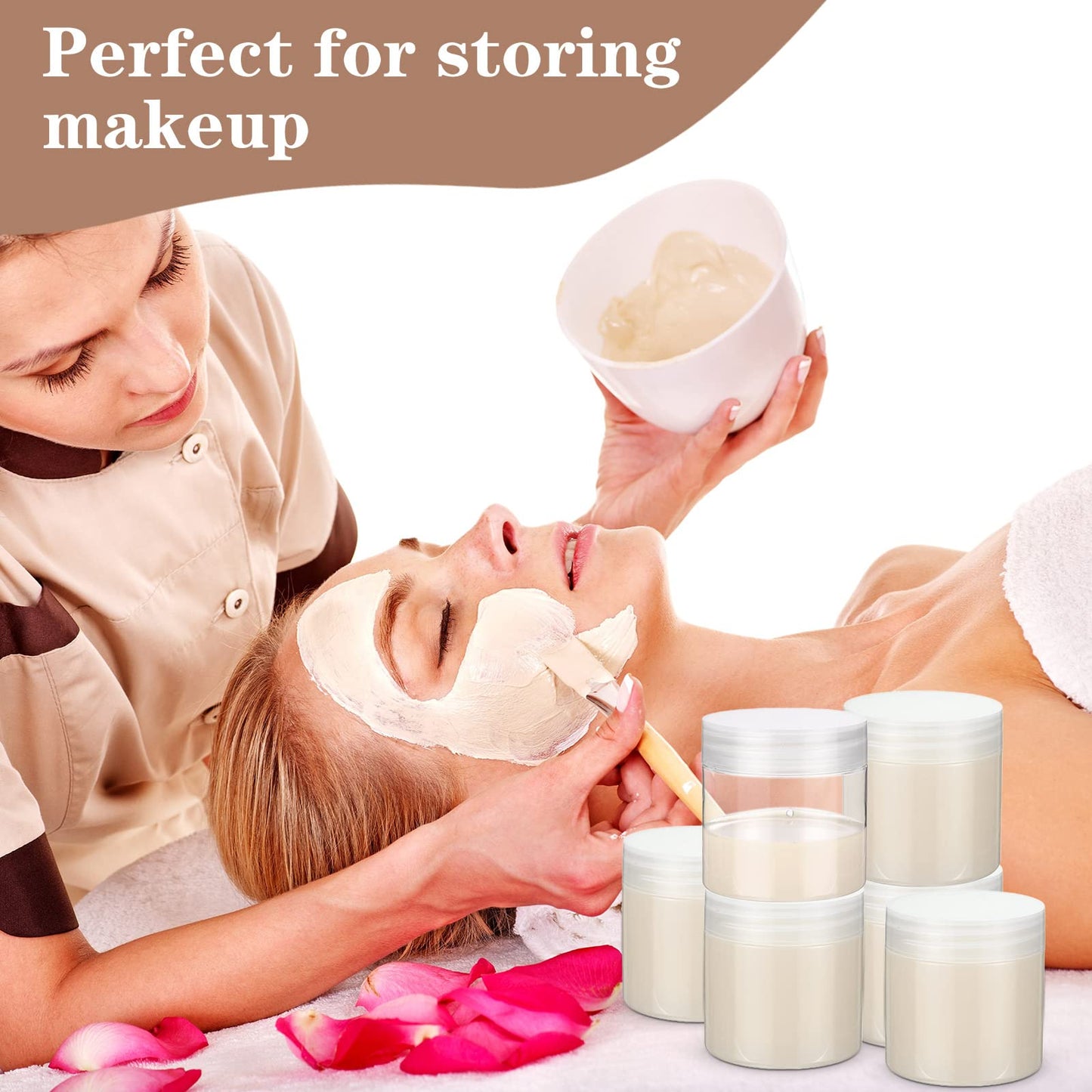 EBOOT 150 Pieces 2 Oz Plastic Container Jars with Lids Round Clear Cosmetic Empty Clear Plastic Jars for Lotion Cream Makeup Eye Shadow Rhinestone Samples Pot Travel Storage