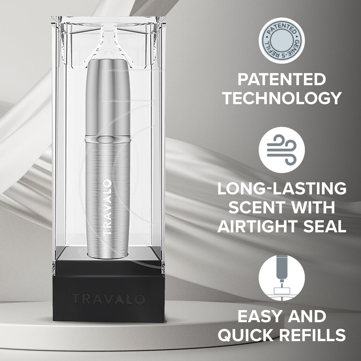 Travalo LUX Perfume Atomizer - Leak-Proof and TSA Approved for Air Travel - Reusable Airtight Easy Fill Mini Pump Sprayer - Lightweight Portable - Brushed Polished Metal Alloy Outer Shell - Silver