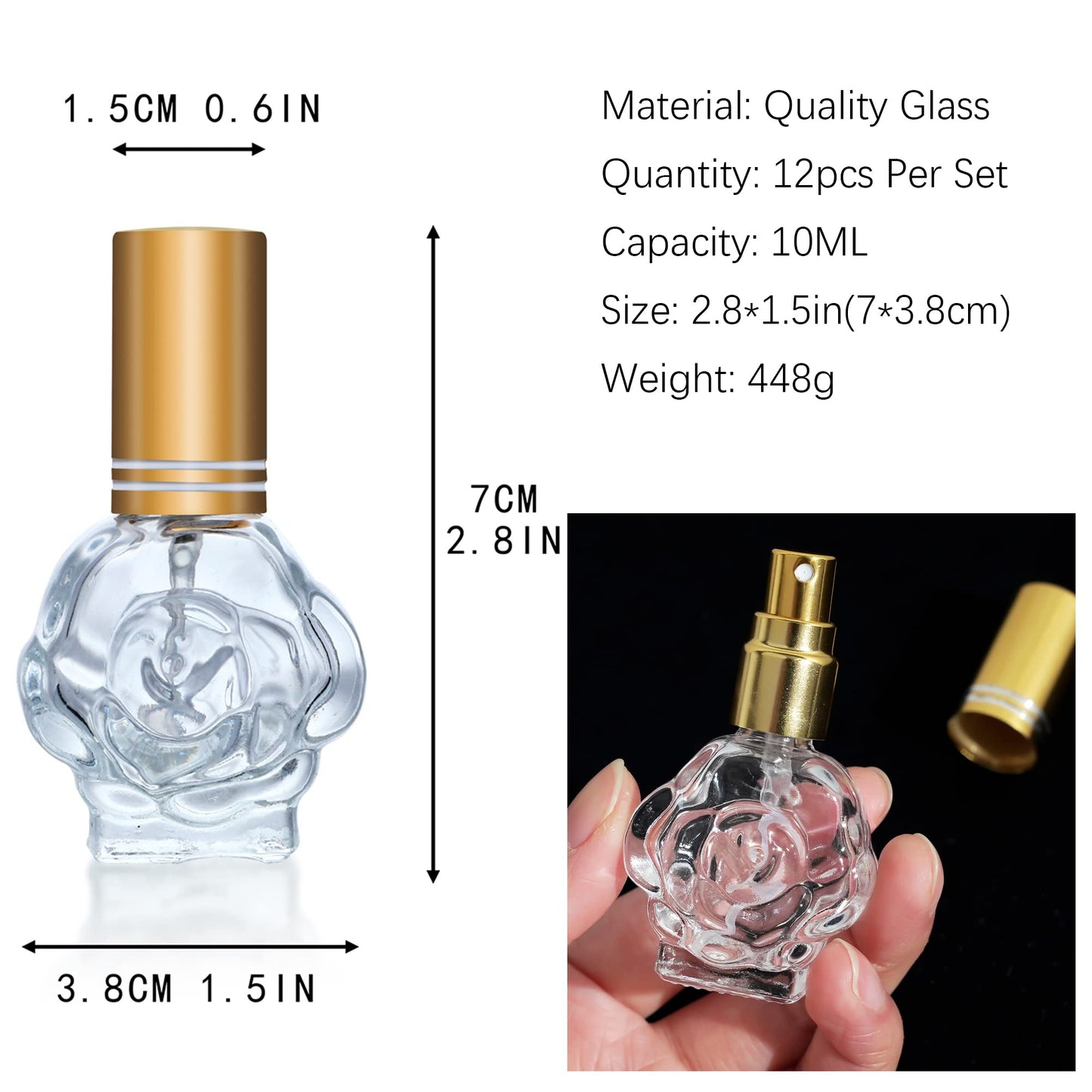 YU FENG 12pcs 10ml Glass Perfume Bottles Empty Atomizer Refillable Glass Spray Bottle With Funnels Pipettes Dispensers Portable Fragrance Bottle for Travel