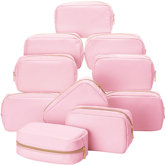 Sweetude 10 Pcs Makeup Bag Bulk for Women Preppy Gift PU Leather Cosmetic Bag Small Skincare Toiletry Pouch Wedding Travel Cosmetic Pouch for Bridesmaid Bride Mother Gift Favors (Colored Powder)