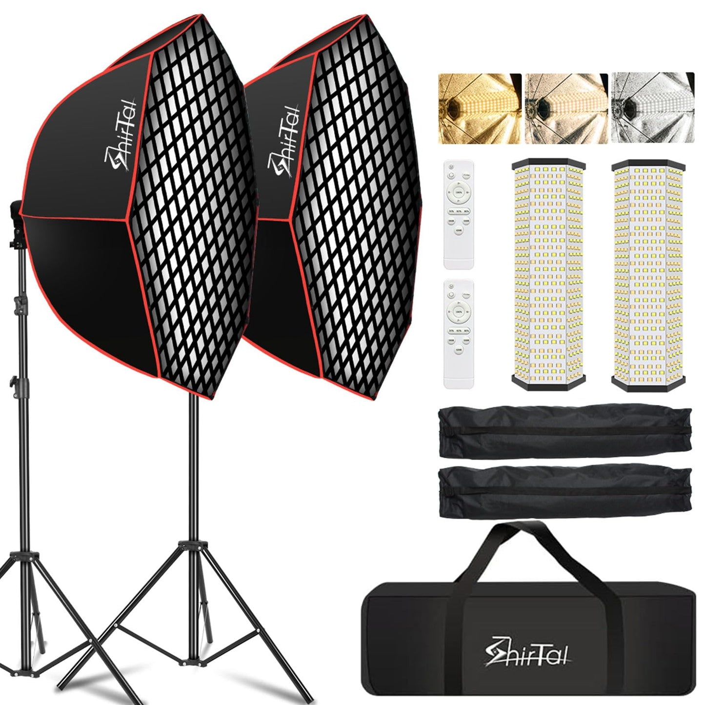 Shirtal Softbox Photography Lighting Kit,37" Octange Softbox Lighting Kit with Honeycomb Grid 110W 2700K-6500K 11000Lux Dimmable LED Prismatic Lamp and Remote Control, Lighting for Video Recording