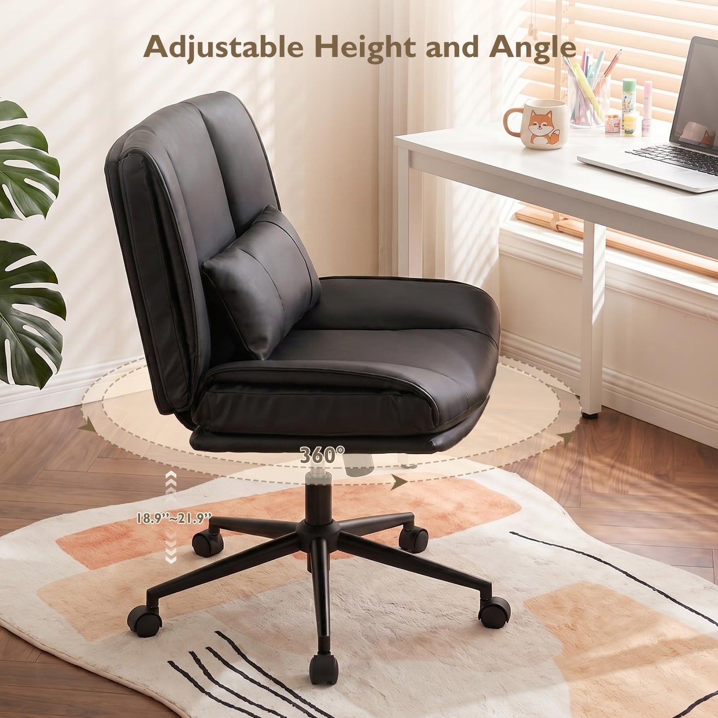 BIAOZHIKE Armless Criss Cross Office Chair with Wheels,PU Leather Black