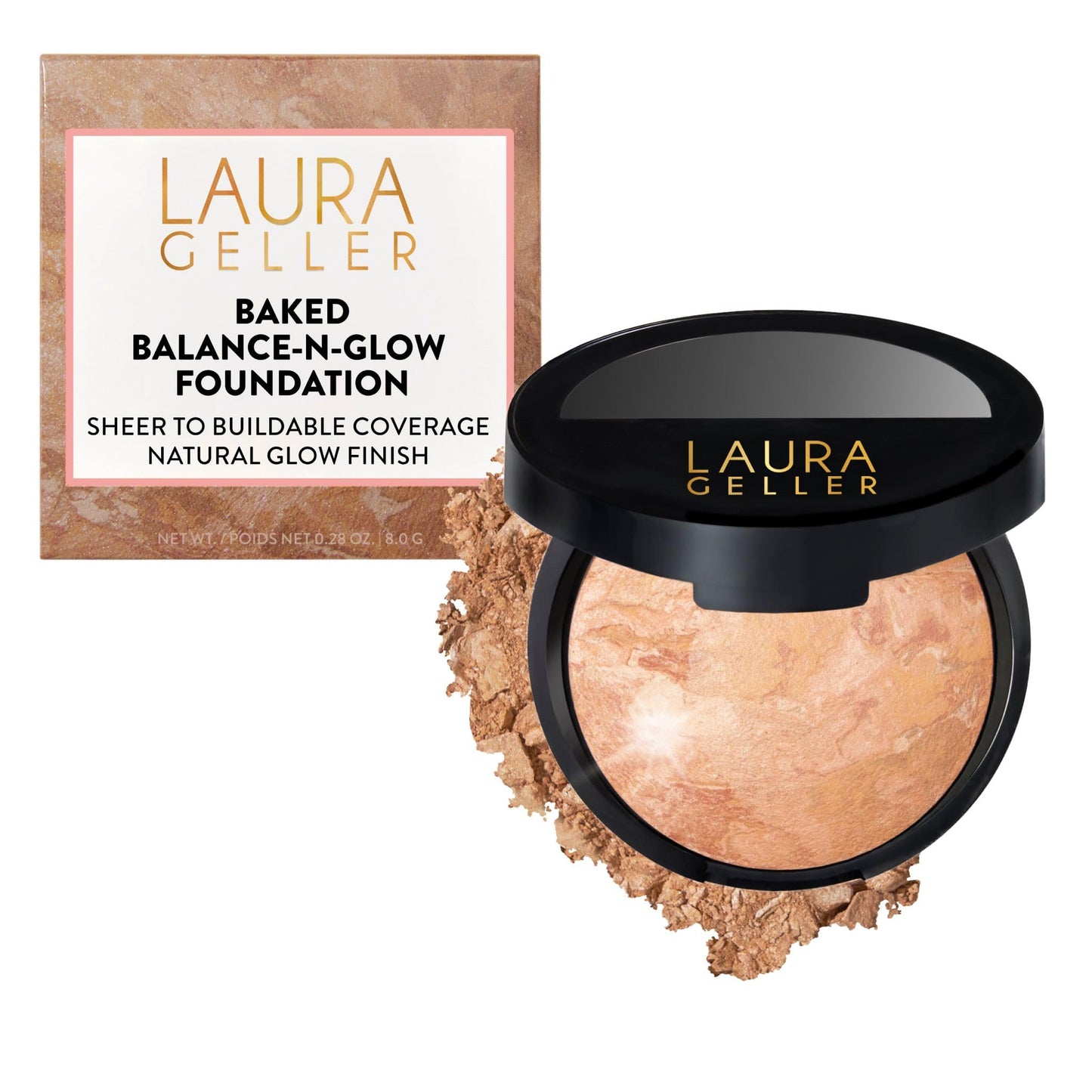 LAURA GELLER NEW YORK Baked Balance-n-Glow Illuminating Powder Foundation – Light – Handmade in Italy – Pearl-Infused Satin Finish – Vitamin C Brightening – Buildable Sheer Coverage – For Mature Skin