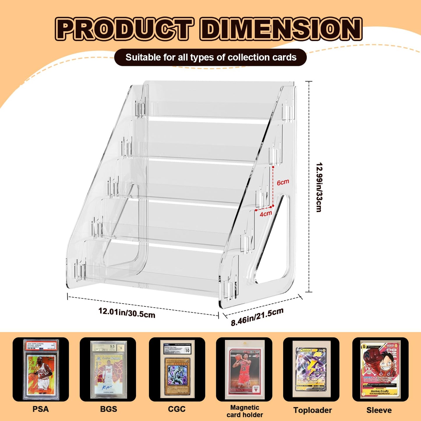 StillSpace 5 Tier Trading Card Display Stand, Collectible Acrylic Trading Card Stand Tabletop for Trading Card Collection