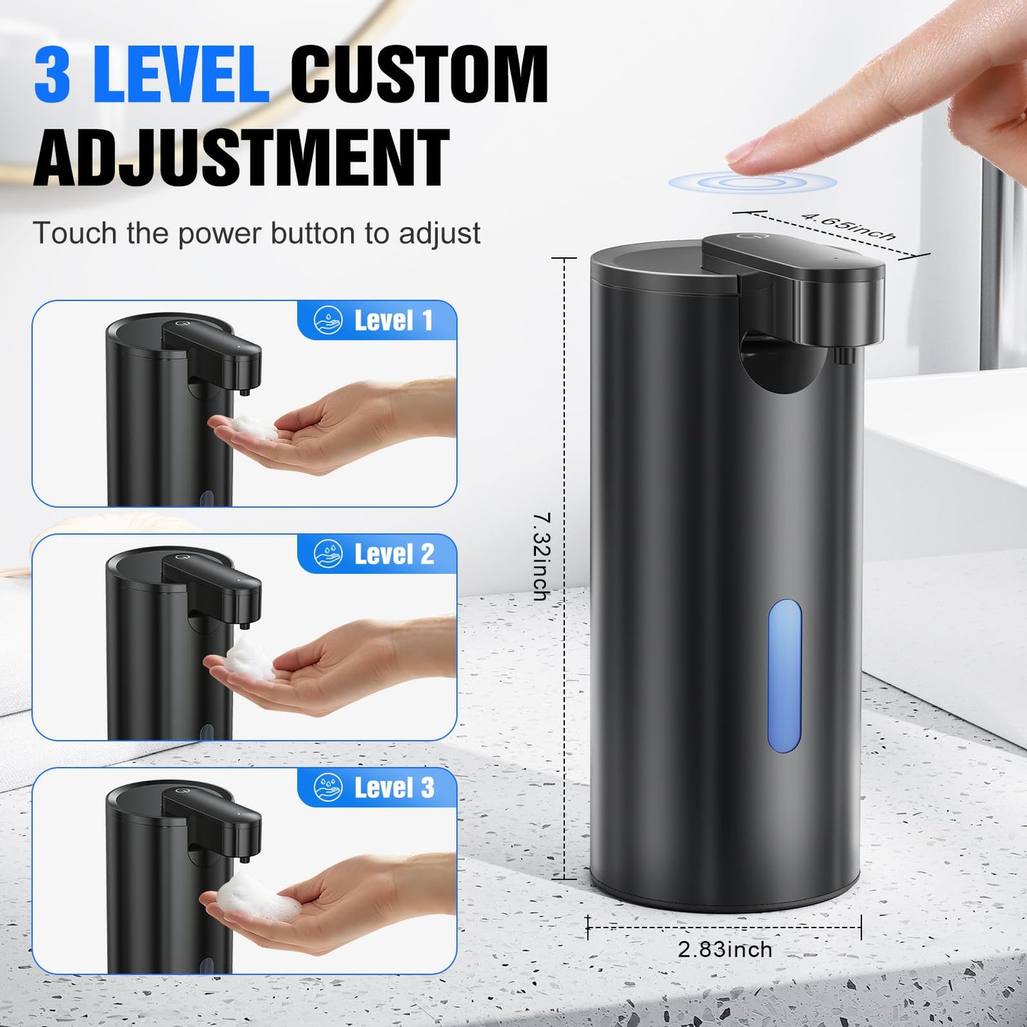 Fantictas Touchless Foaming Soap Dispenser, Stainless Steel Automatic Foam Soap Dispenser, USB-C Rechargeable Sensor Pump with 3 Adjustable Levels, 11.5 oz for Bathroom & Kitchen