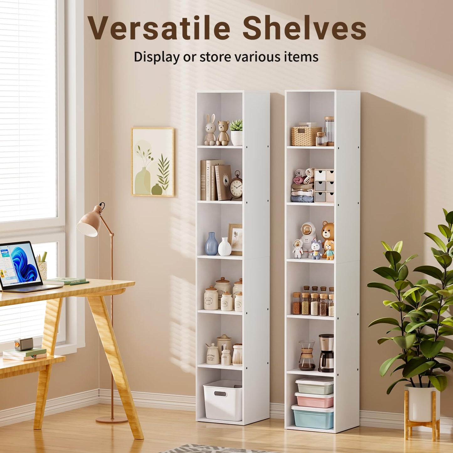 VAFHYLLIS 6 Cube Storage Organizer, 6 Tier Vertical Cube Bookcase Freestanding Storage Display Organizer for Home Office, Six Cubes Open Shelf Bookshelf (White, 6 Cube)