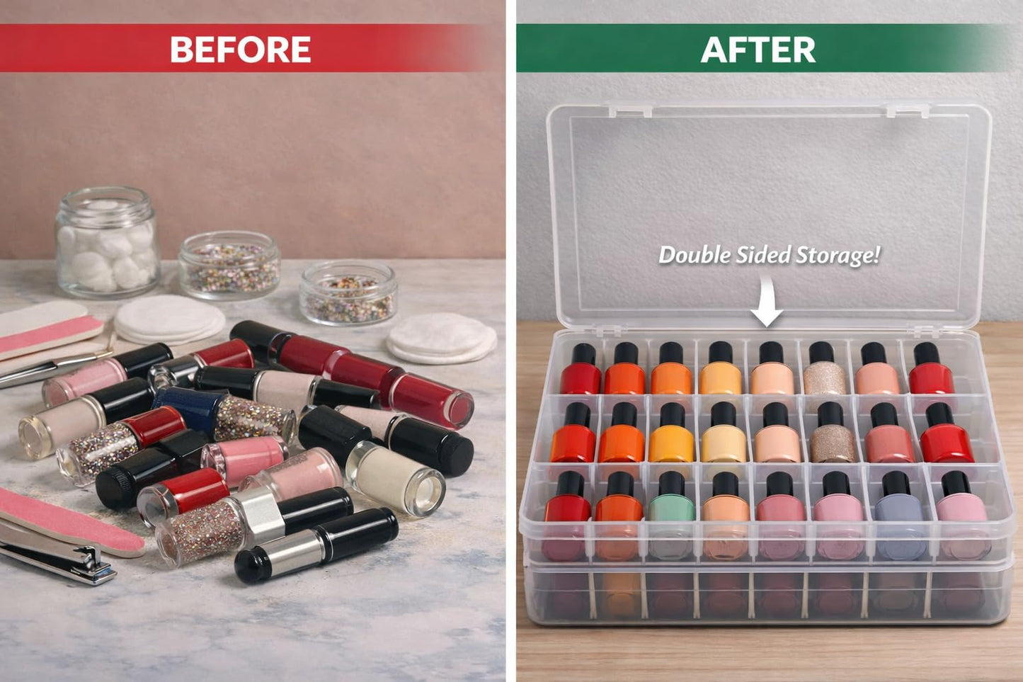 The Beauty Keeper Professional Clear Plastic, Gel Nail Polish Storage Organizer Case with 48 Compartments, Dual Side Nail Storage Organizer for Home/Salon, Carrying Case