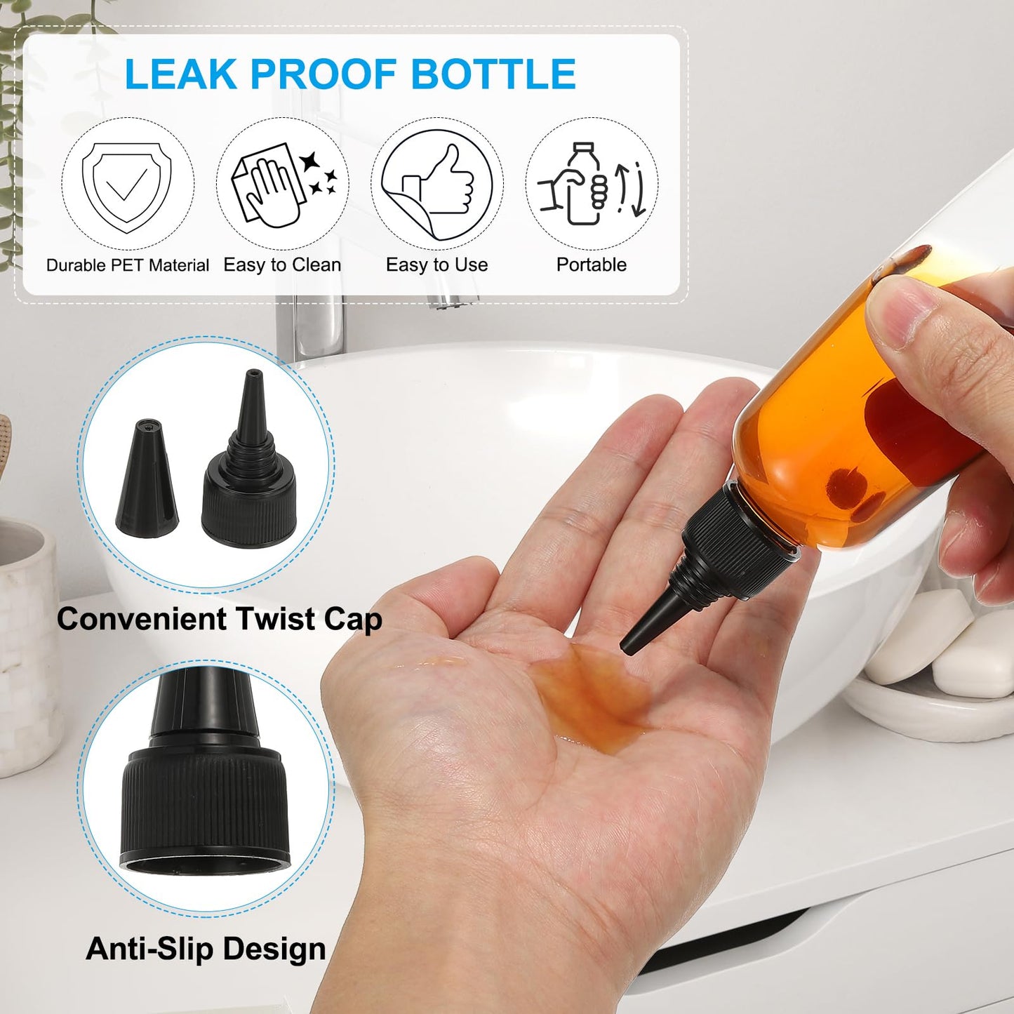 PATIKIL Plastic Applicator Bottle, 6 Pcs 3.4oz(100ml) Leak Proof Refillable Empty Dispenser Container Squeeze Bottle with Twist Top Cap for Hair Ink Liquid Sauces, Black