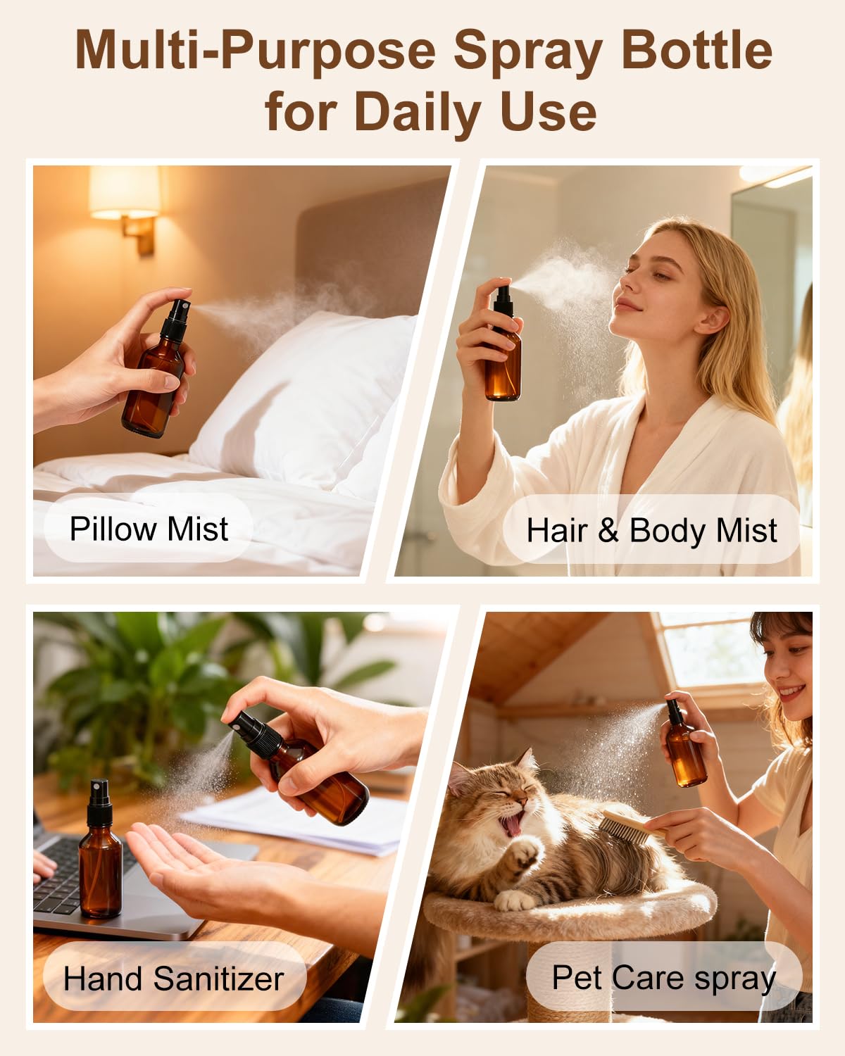 KEYWING 36 Pack Small Amber Glass Spray Bottles for Essential Oils, 2oz Empty Fine Mist Mini Spray Bottles, Refillable Containers for Hair, Travel, Plants, Cleaning, Skin Care