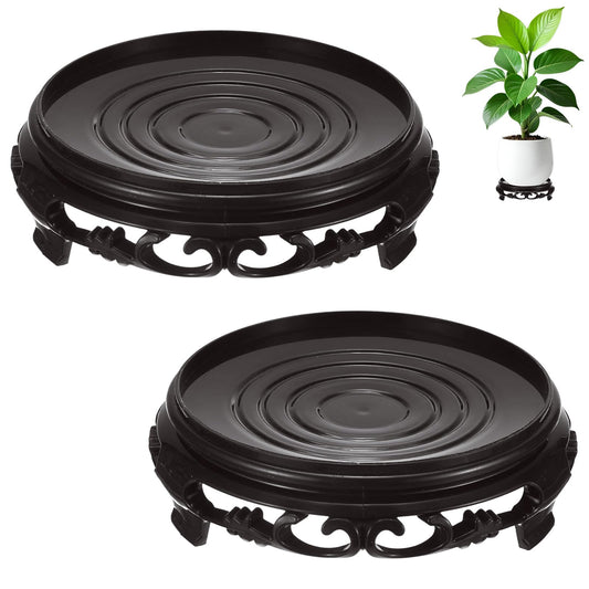M METERXITY 2-Pack Plant Stand for Inside Pots, 13.5 Cm/5.31 Inch Plastic Plant Riser for Vase/Fishbowl/Flower Pot/Lamp/Redwood Base/Vintage Display Rack Decor [Dark Brown]