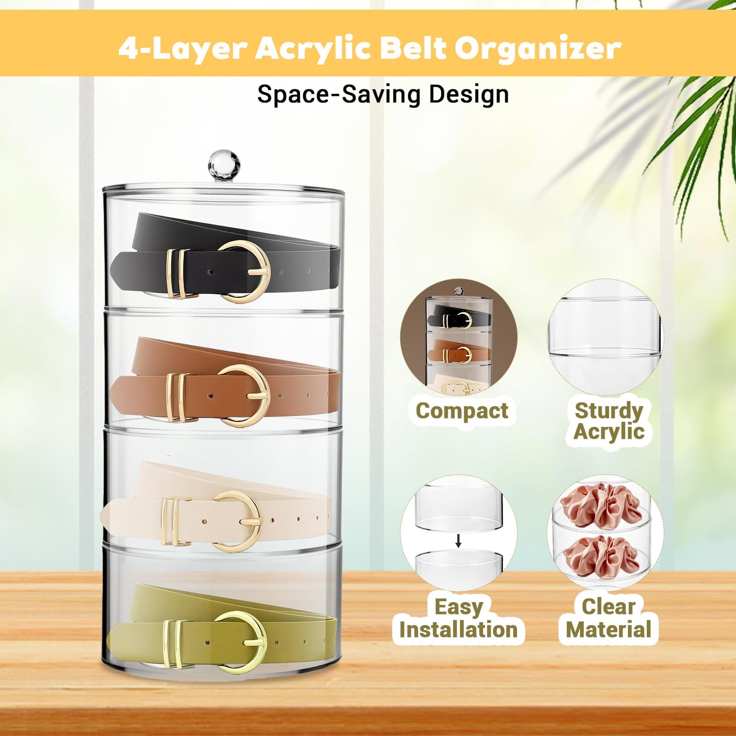 4-Layer Acrylic Belt Organizer – Transparent Closet & Drawer Storage Box for Belts, Jewelry, Watches, and Accessories
