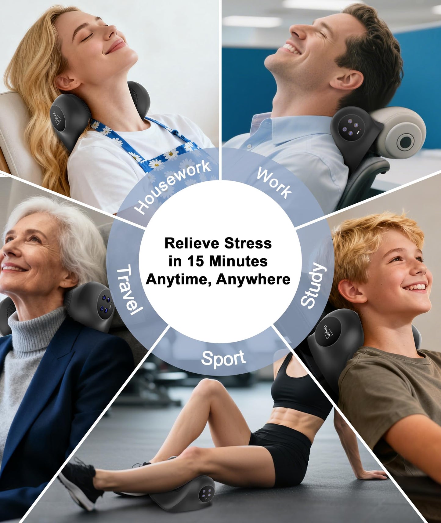 RINGCO Neck Massager with Heat, Red Light & Vibration Adjustable, Heated Neck Stretcher with 3 Modes, Rechargeable Cervical Traction Device for Pain Relief & Muscle Relaxation, Gift for Women Men