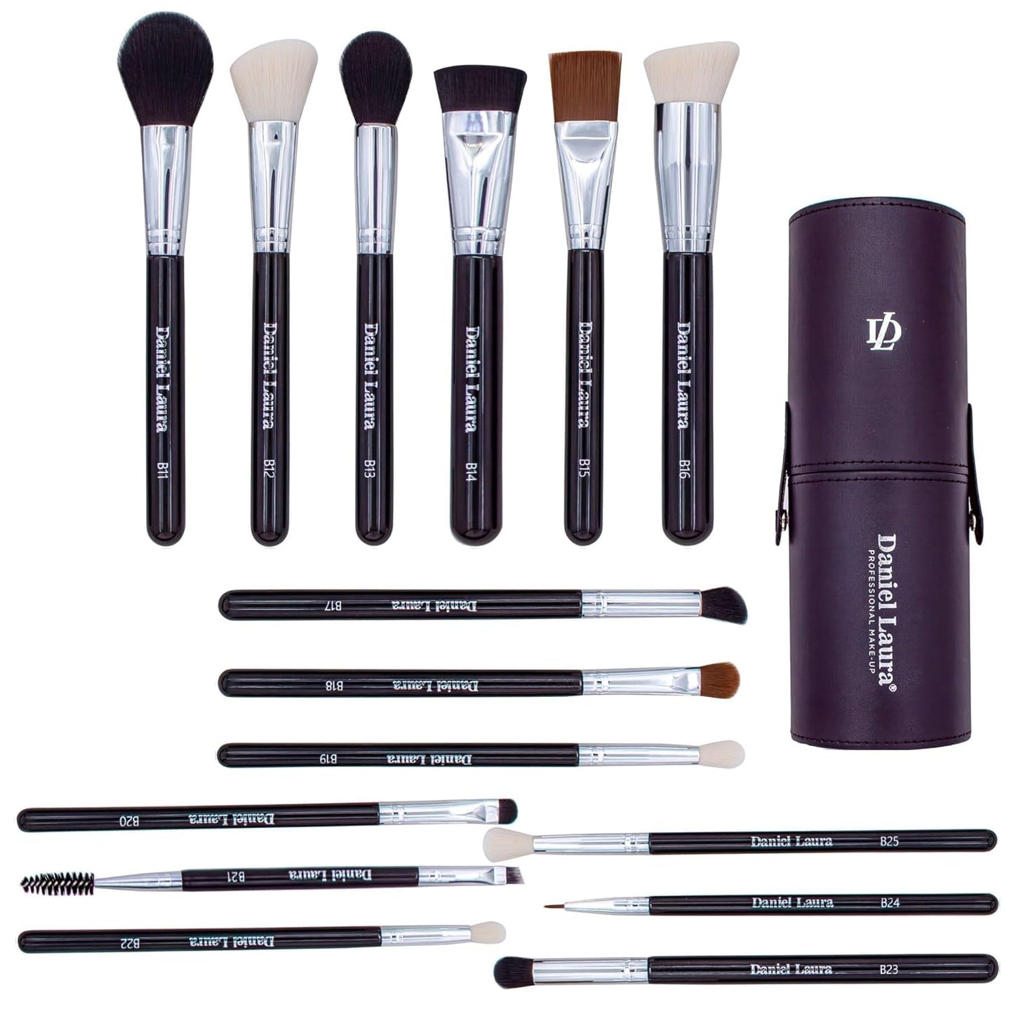 Daniel Laura Studio Dense Makeup Brushes Set Professional 15PCS | Vegan Bristles | Flawless Blending | Makeup Brush Set with Case | Foundation, Powder, Blush, Contour, Highlight