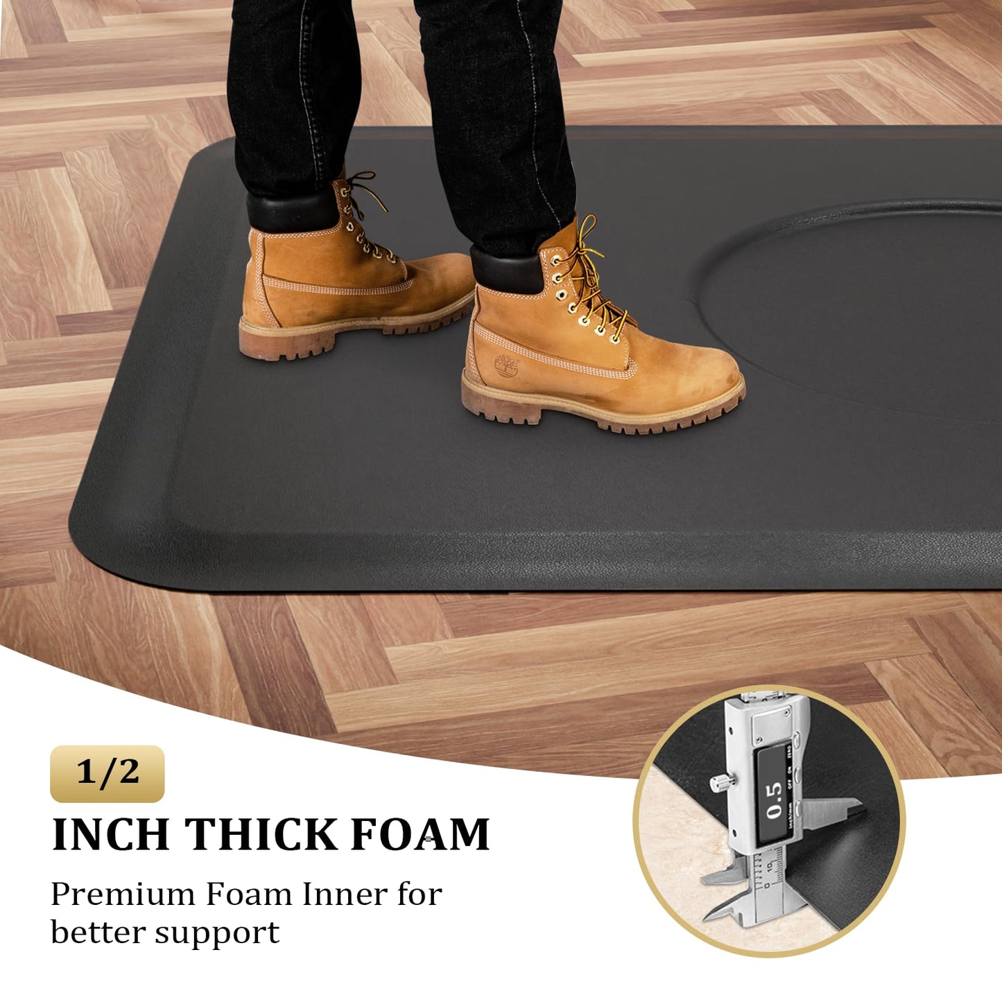 mefeir 4’x 5’x 1/2'' Thick Salon Mat for Hair Stylist, Barber Floor Mats with Round Base, Salon Chair Mat Comfort Standing, Barbershop Beauty Spa Equipment