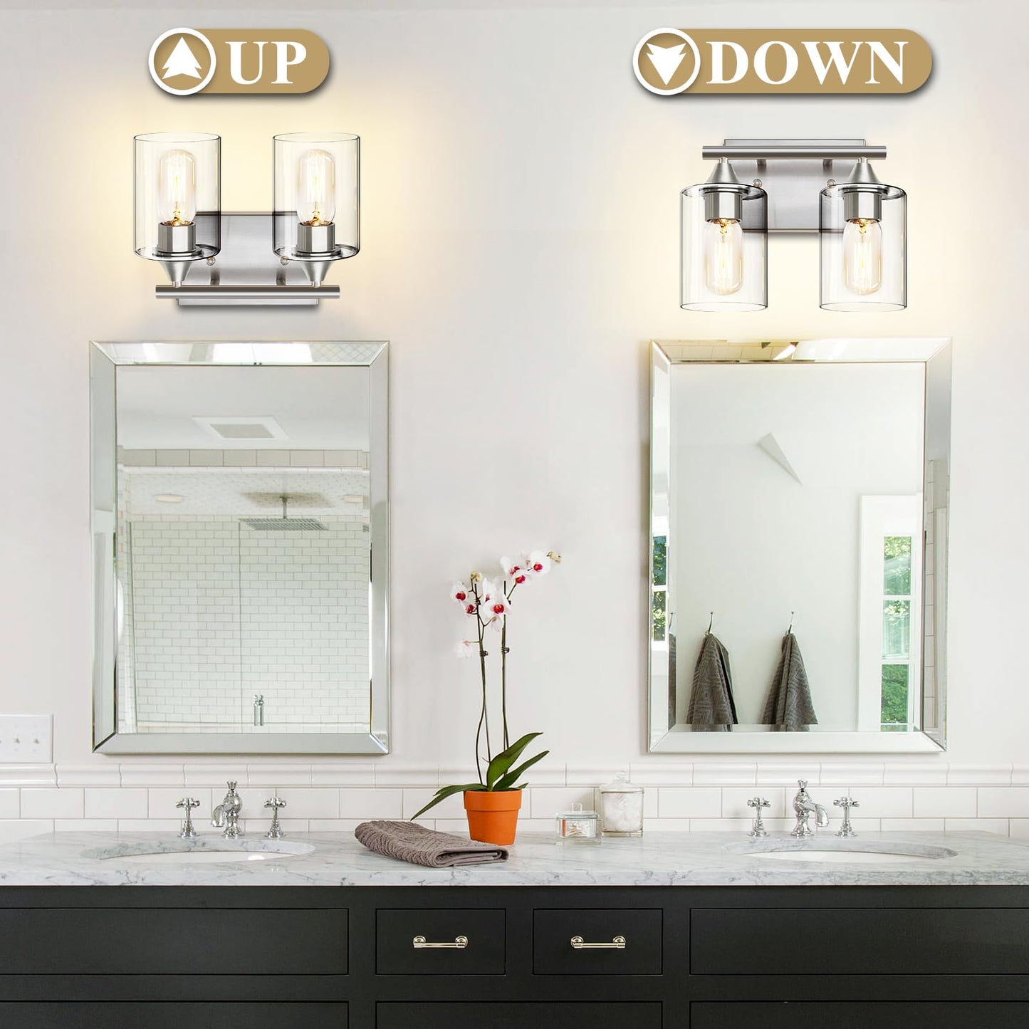 XPEHK Bathroom Vanity Light Fixture, 2-Light Brushed Nickel Over Mirror, Modern for Bedroom Vanity Table Hallway