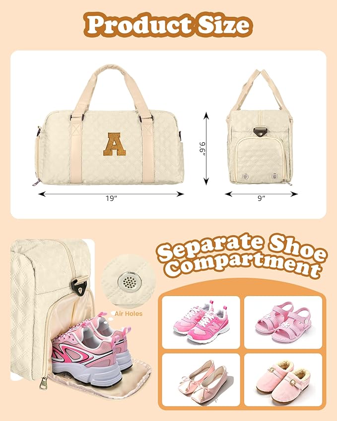 Duffel Bag, Girls Gift Bag Teens, Initial Travel Duffel Bag, Personalized Weekender Bag, Monogram Overnight Bag Gift for Grandmother,Tween Girls Gifts Daughter Gifts Niece Gifts, Mothers Gifts