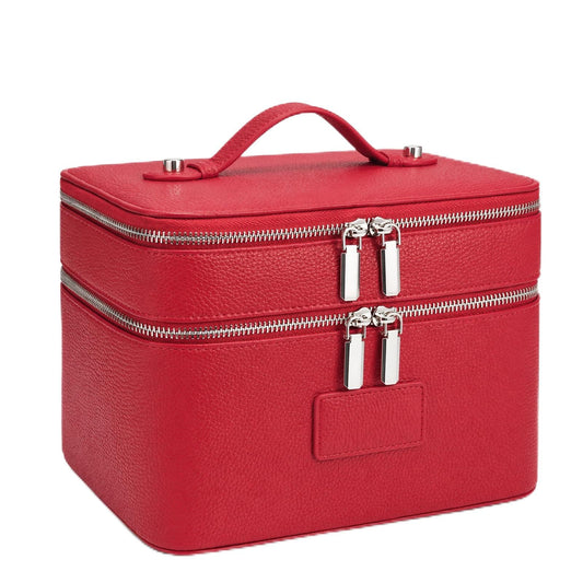idoltimes Makeup Case,Leather Double Layer Makeup Bag Duo,Large Portable Travel Toiletry Case Cosmetic Organizer for Women