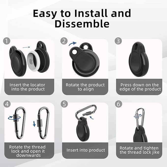 Waterproof Holder for AirTag Keychain Lock Case for Apple AirTags Keyring Durable Lightweight Cover for AirTag for Keys Kids Luggage Backpacks Pet Collar Black 4Pack