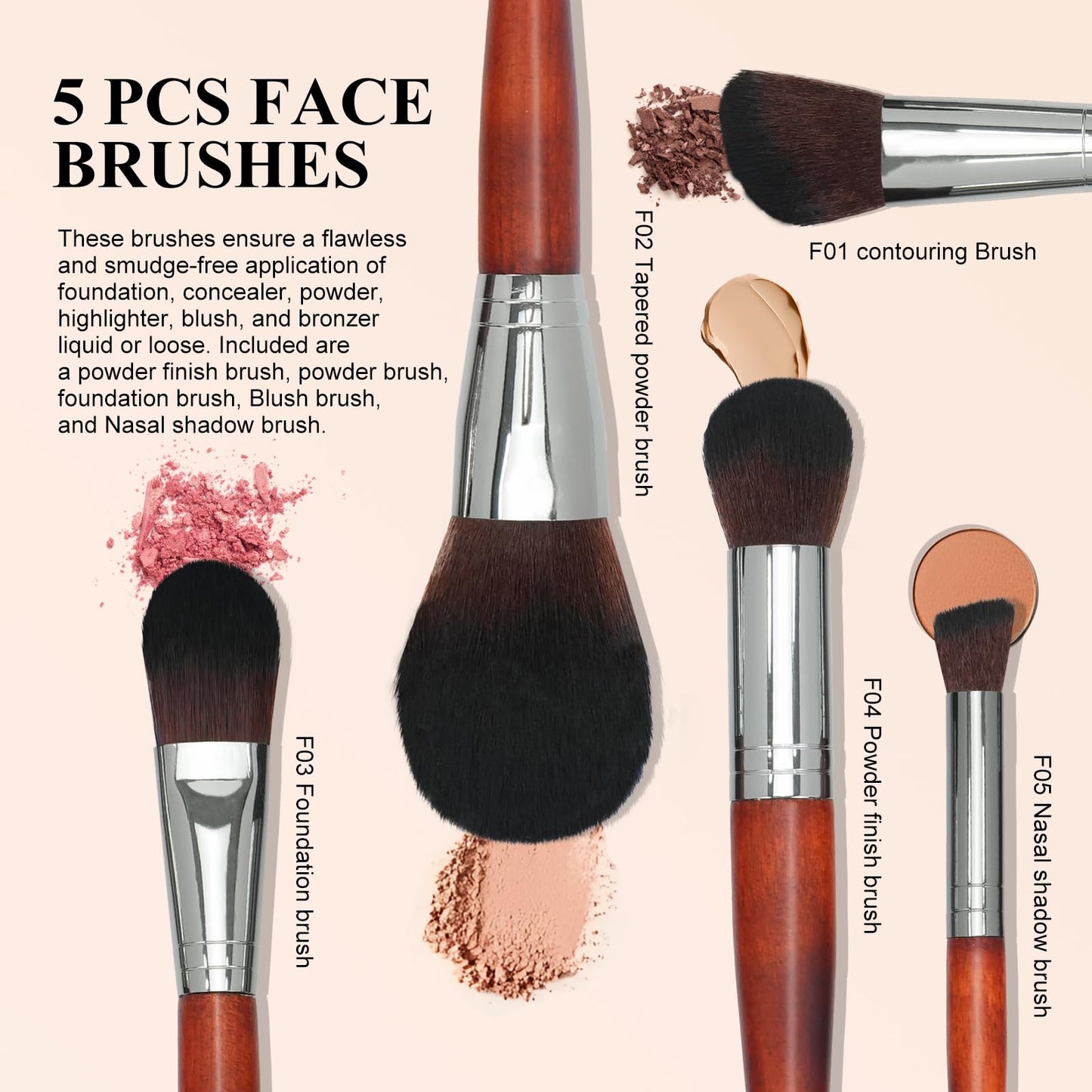 Intercilium Rains Makeup Brush Set 12pcs，Professional Premium Synthetic Powder Foundation Contour Blush Concealer Eyeshadow Blending Liner Make Up Brushes Kit（Redwood color B300）