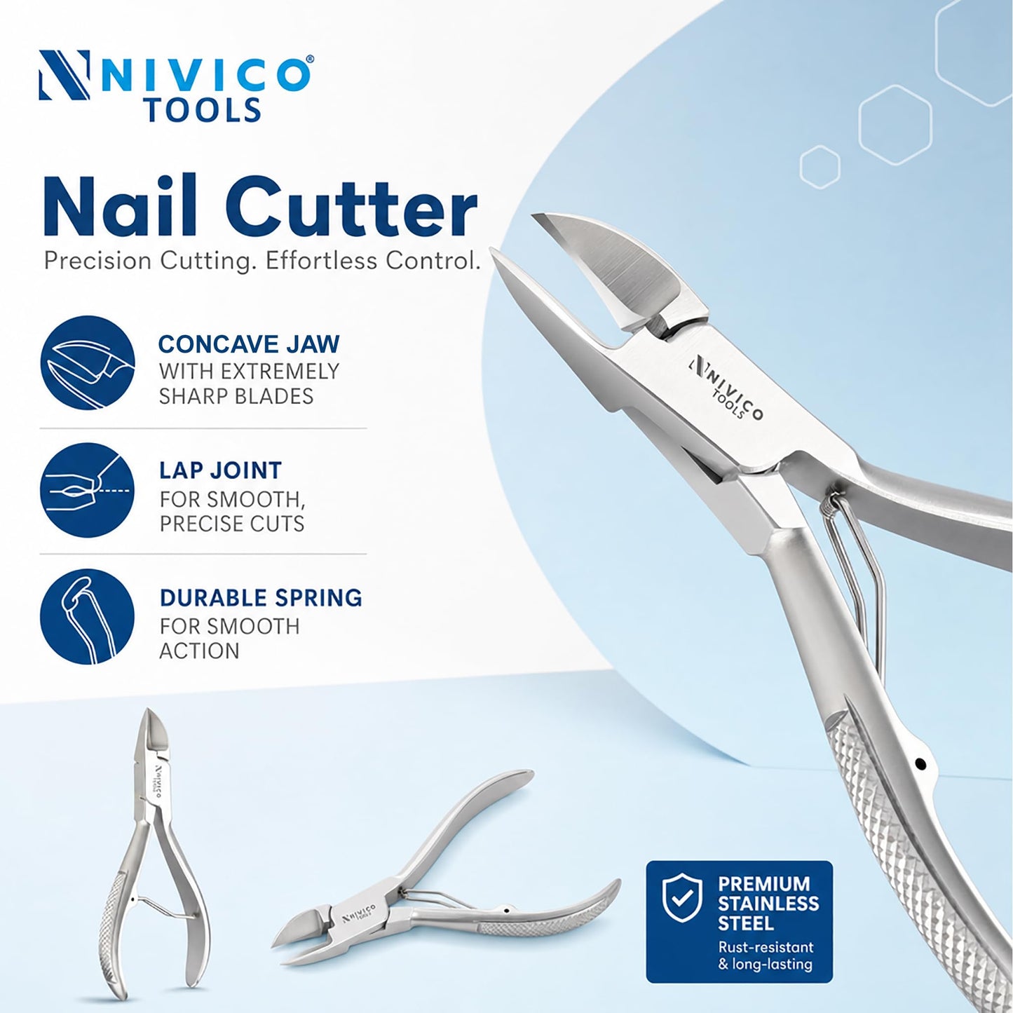 Nivico Tools Premium Nail Cutter – High-Carbon Stainless Steel Fingernail & Toenail Clipper – Ultra-Sharp Precision Trimmer with Ergonomic Wide Lever & Built-In File for Men, Women & Salon