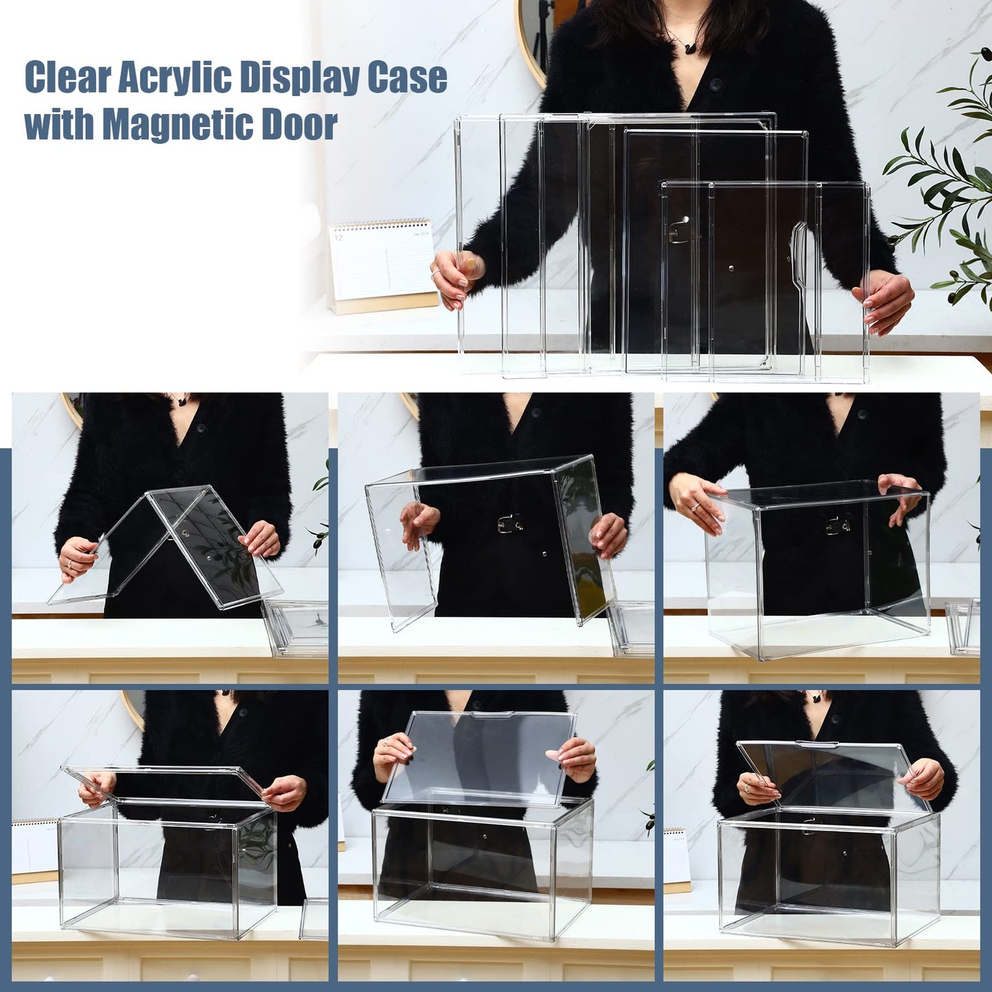 Geetery 8 Pack Purse Organizer for Closet Clear Large Acrylic Display Case Handbag Purse Storage Box with Magnetic Door Plastic Stackable Storage Bin for Collectibles Book Figure Backpack