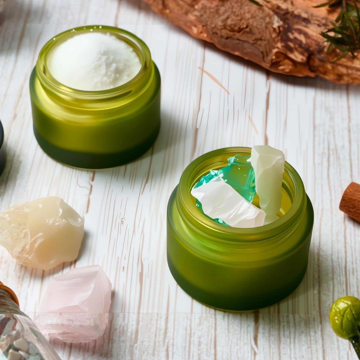 HOA Kinh 3 Pack Green Frosted Glass Jars Empty Cosmetic Containers Round Airtight Glass Jar with Inner Liners and black Lids for Storing Lotions, Powders, and Ointments