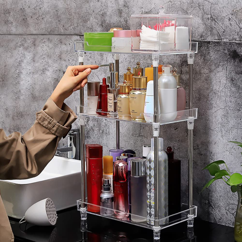 QIYUSHRY Bathroom Organizer Countertop Storage Clear 3 Tier Skincare Organizer Acrylic Corner Shelf Rack Stand for Makeup Cosmetic Perfume Vanity Tray Kitchen Living Room Supplies