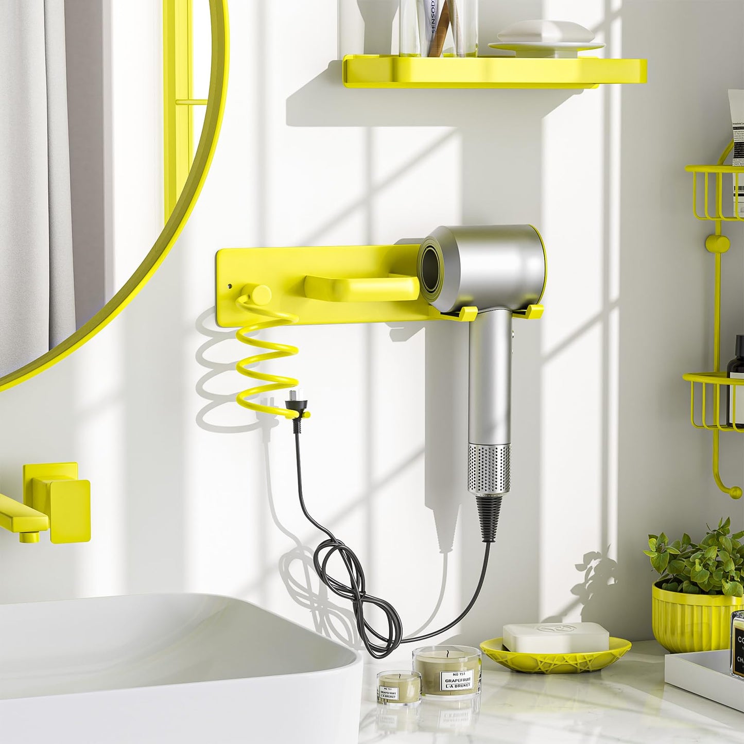 Tindbea Hair Dryer Holder Wall Mount Aluminum Alloy Hot Tools Organizer