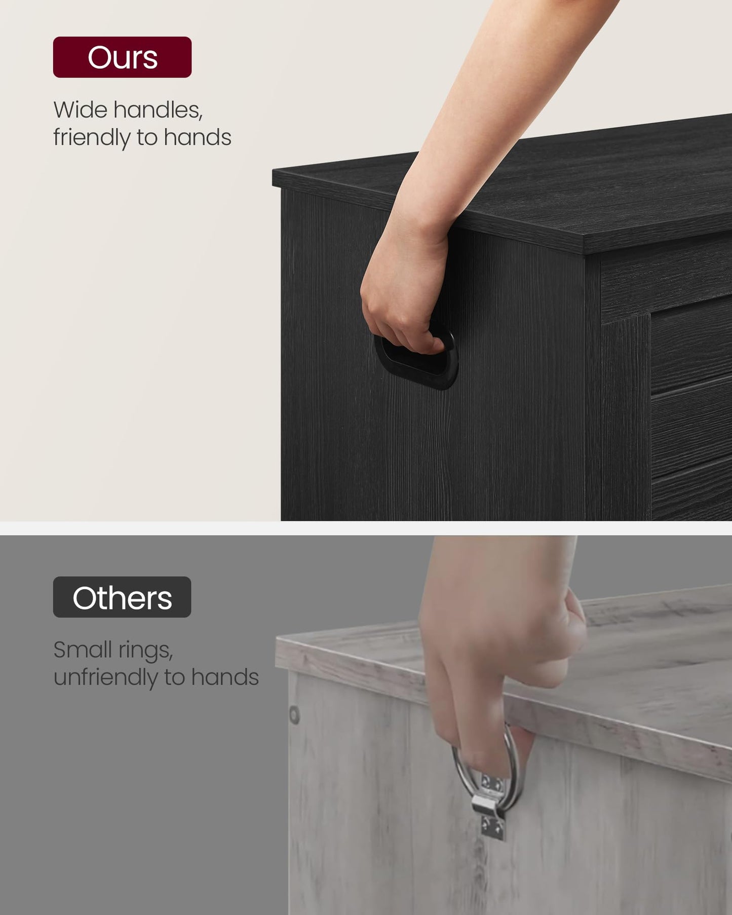 VASAGLE Storage Chest, Storage Bench with 2 Safety Hinges, Farmhouse Style, 15.7 x 39.4 x 18.3 Inches, for Entryway, Bedroom, Living Room, Charcoal Gray ULSB061B01
