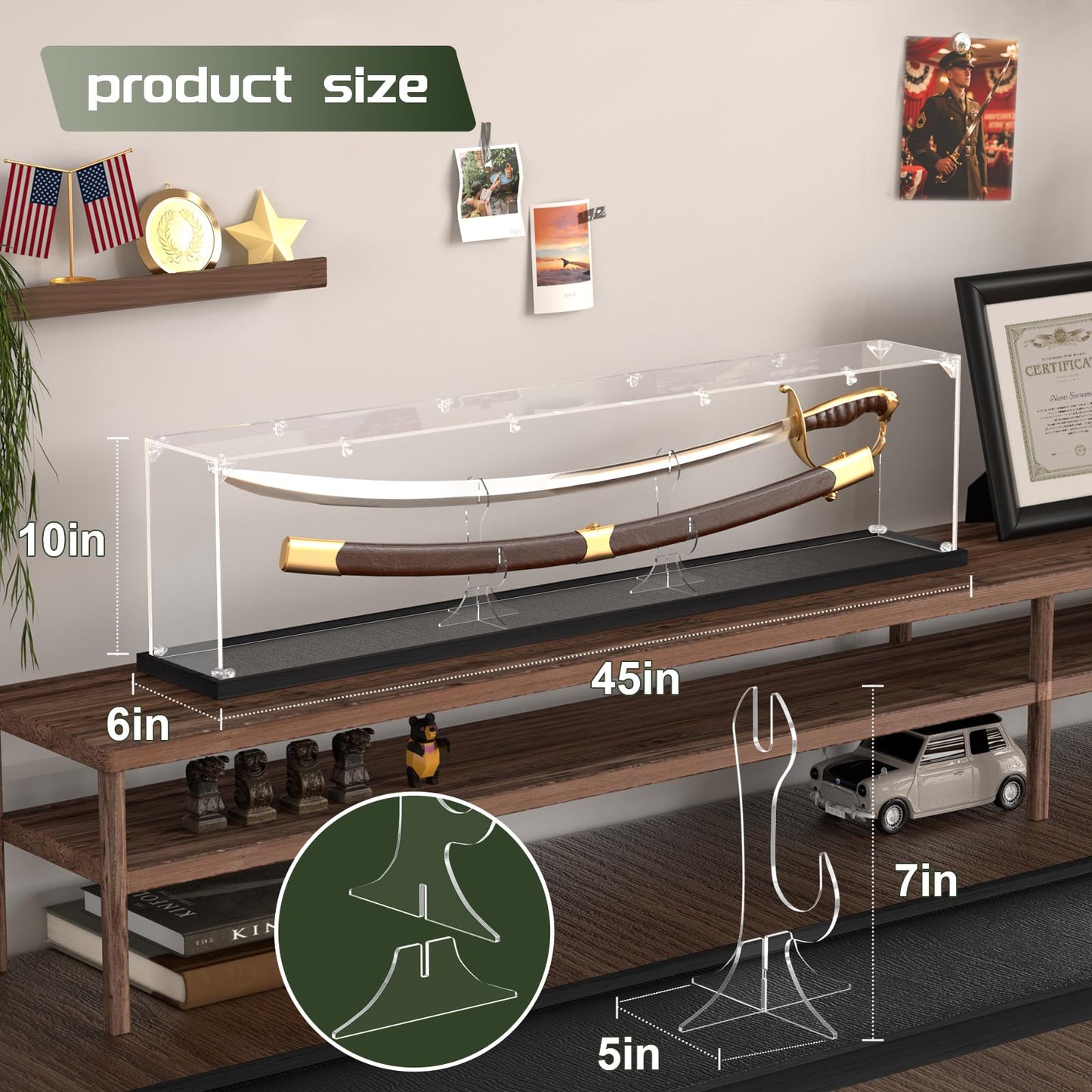 Acrylic Sword Display Case, 45" Clear Dustproof Box for Katana, Long Sword, Lightsaber, Samurai & Medieval Collectibles, Large Tabletop Box with Acrylic Stand (45*6*10) inch