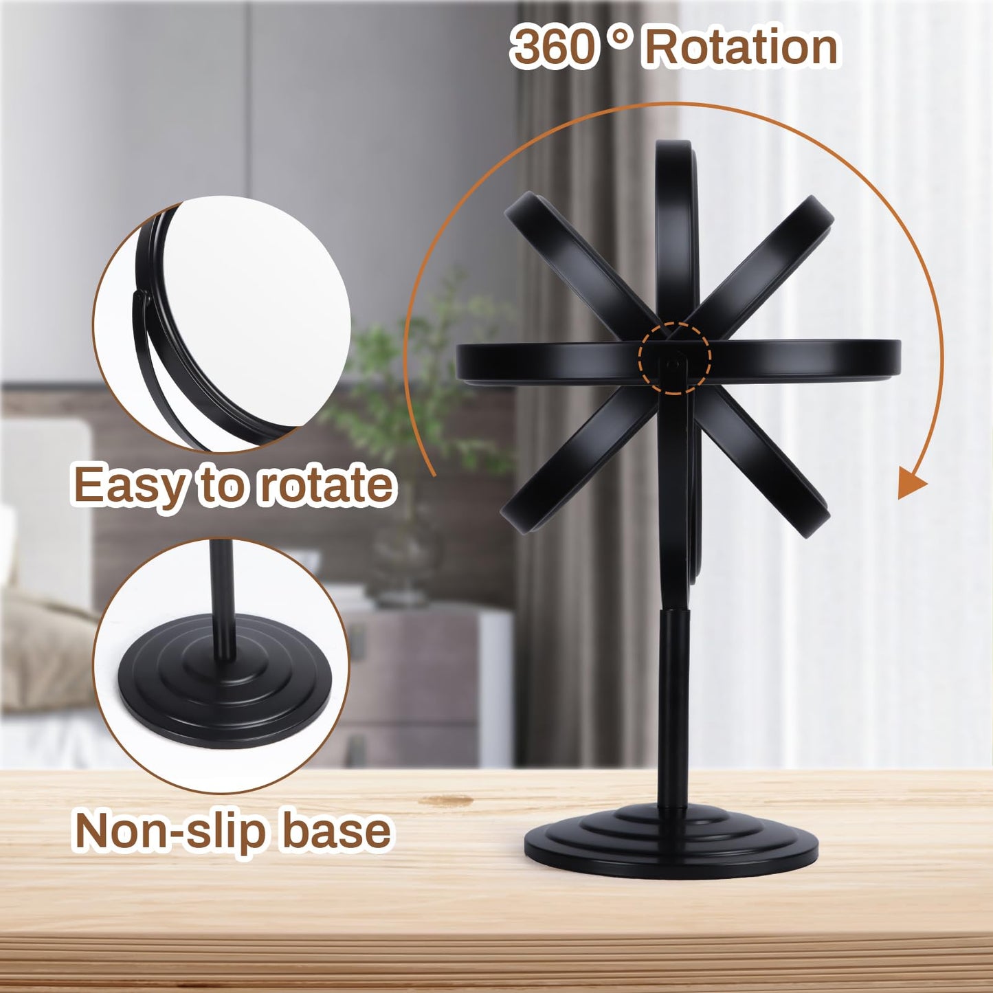 Wtrgas 1X 3X Magnifying Makeup Mirror Vanity Mirror for Tabletop Desk, Black Standing Bathroom Cosmetic Mirror, Portable Double Sided Magnification Mirror