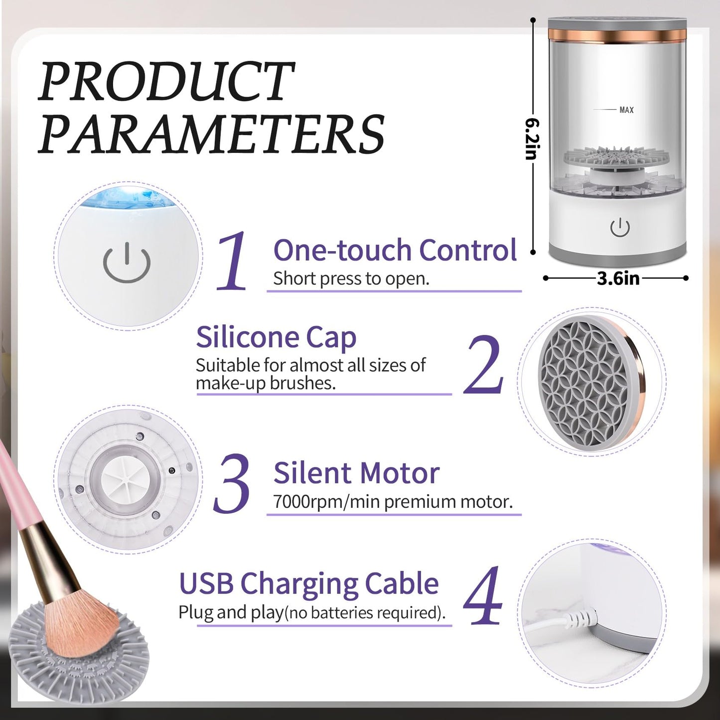 Electric Makeup Brush Cleaner – Brush Cleaning Machine, 30 Second Fast Deep Clean, USB Powered One-Button Operation, Low Noise Portable Makeup Brush Washer for Home Travel Beauty Salon