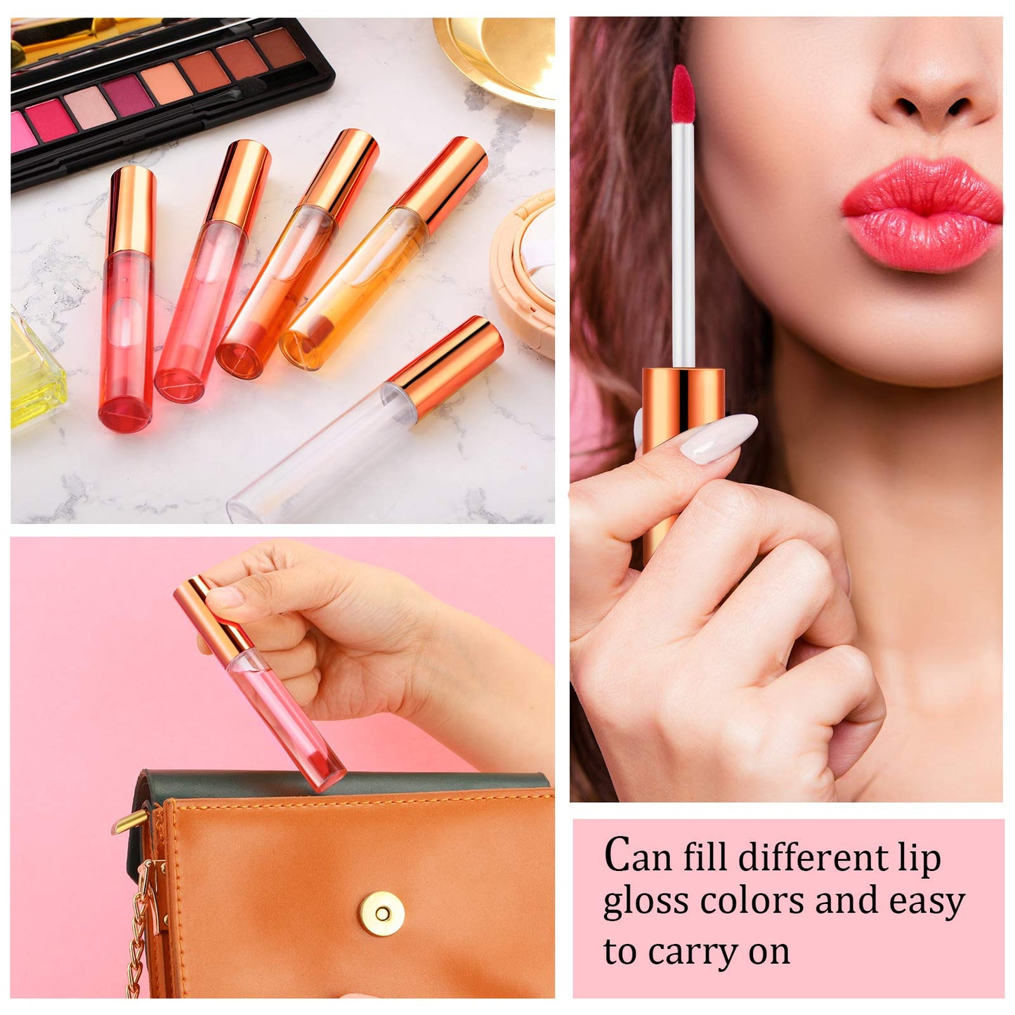 Nuanchu 10 ml Empty Lip Gloss Tubes Clear Mini Refillable Balm Containers Bottles Plastic Lip Gloss Containers with Wand and Rubber Inserts DIY Makeup