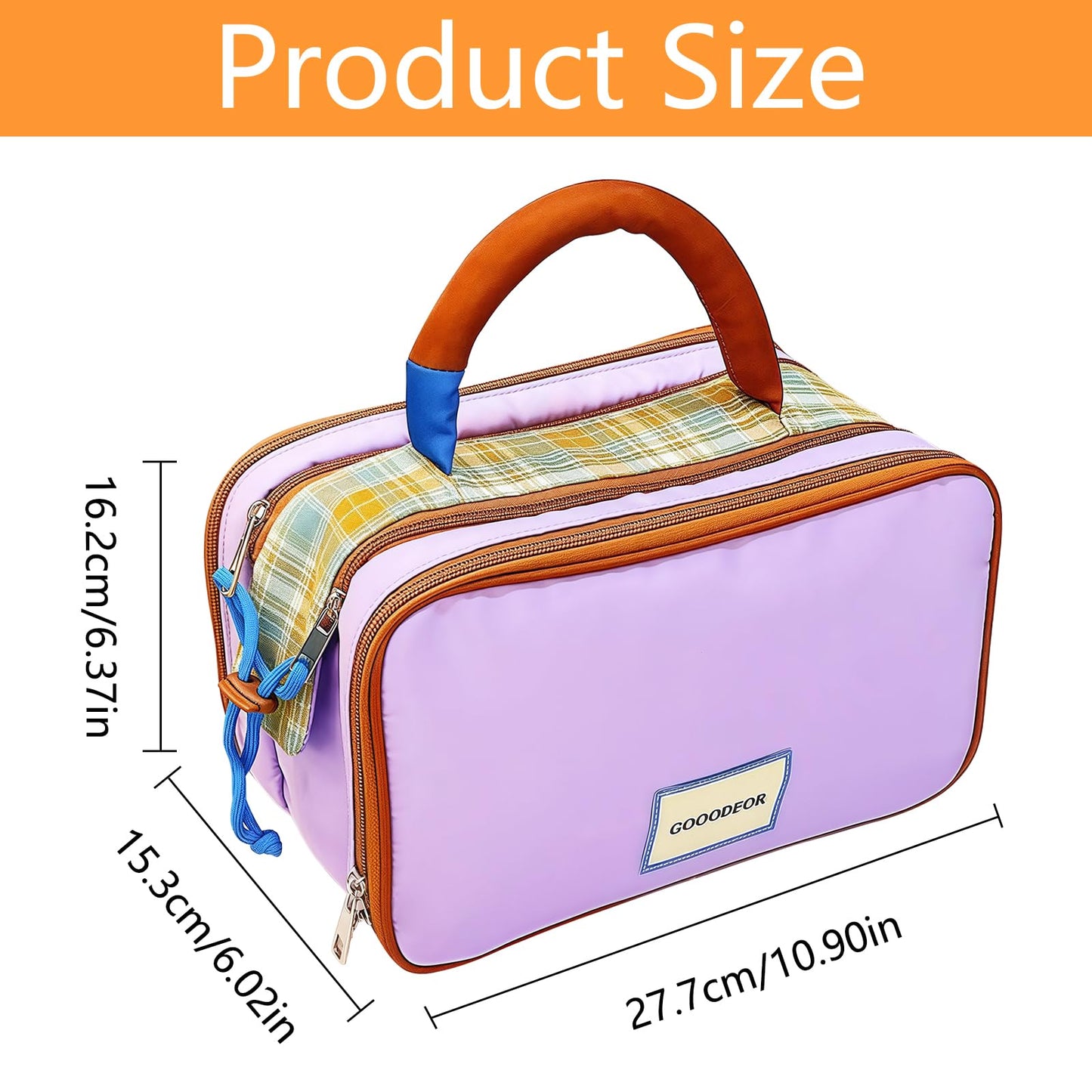 Cozomga 3 - Layer Large - Capacity Makeup Cosmetic Toiletry Bag with Double Zippers & Wide Opening, Portable Travel Organizer for Cosmetics & Toiletries，Purple