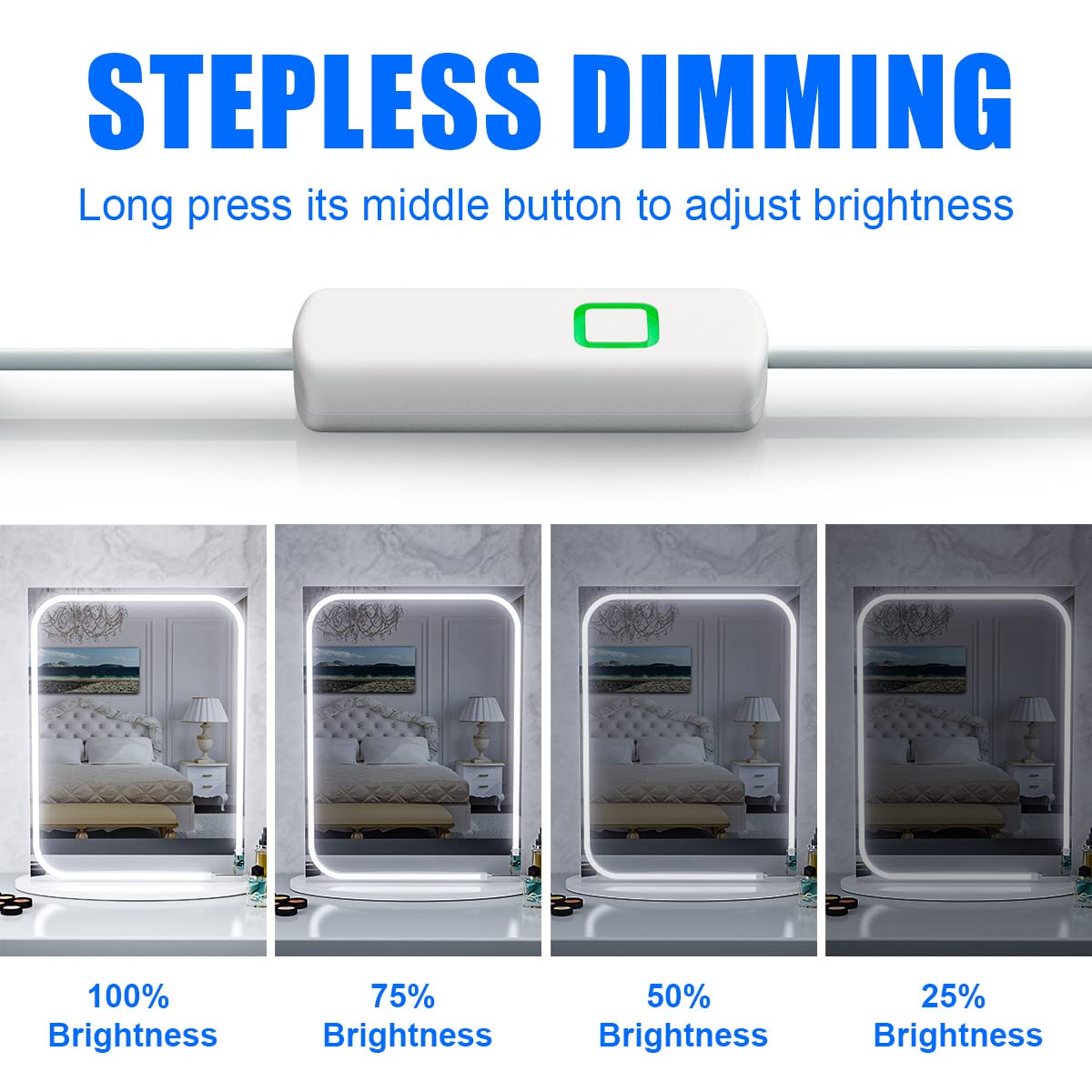 MY BEAUTY LIGHT LED Vanity Lights Strip for Mirror, 6000K Bright Daylight White Vanity Mirror Lights, 6.56FT Dimmable Makeup Light, ELT Approval 24V Stick on Lights for Mirror