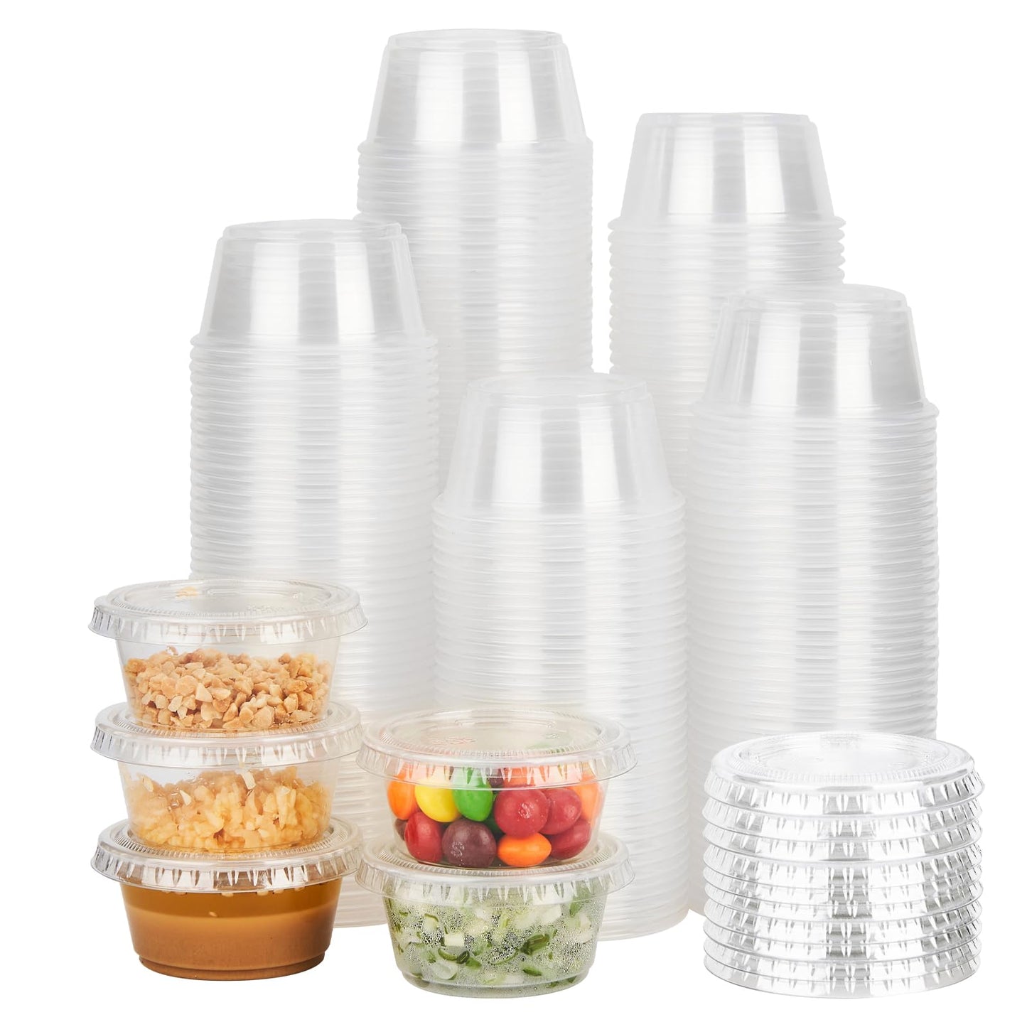 2 oz 500 pack Jello Cups with Lids, Disposable Souffle Cups with Lids, Clear Portion Cups for Dipping Sauce, Salad Dressing, Samples, Meal Prep, and Condiment, Ideal for Lunch, Party to Go, Trips