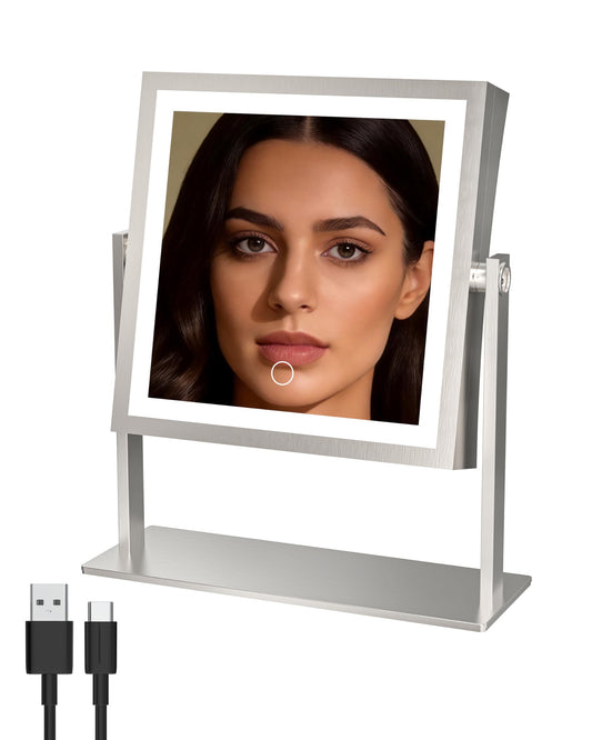 Ruacq Vanity Mirror with Lights, 4000mAh Magnifying Mirror, 1X/10X Rechargeable Makeup Mirror with 3 Color Lighting, Touch Control Dimmable, 360° Rotation for Bedroom Bathroom (Brushed Nickel)