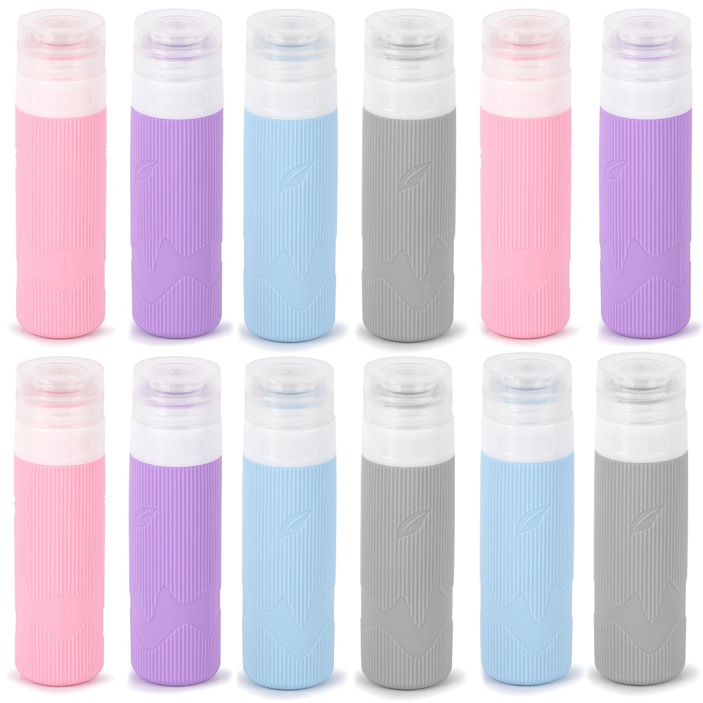 Tbestmax 12 Pack Travel Toiletry Bottles - 3oz Leakproof Silicone Containers, Refillable Travel Accessories for Shampoo, Conditioner, Lotion, 4 Colors