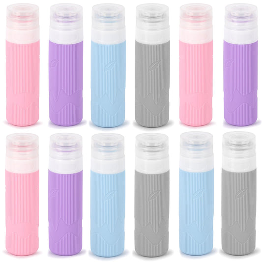 Tbestmax 12 Pack Travel Toiletry Bottles - 3oz Leakproof Silicone Containers, Refillable Travel Accessories for Shampoo, Conditioner, Lotion, 4 Colors