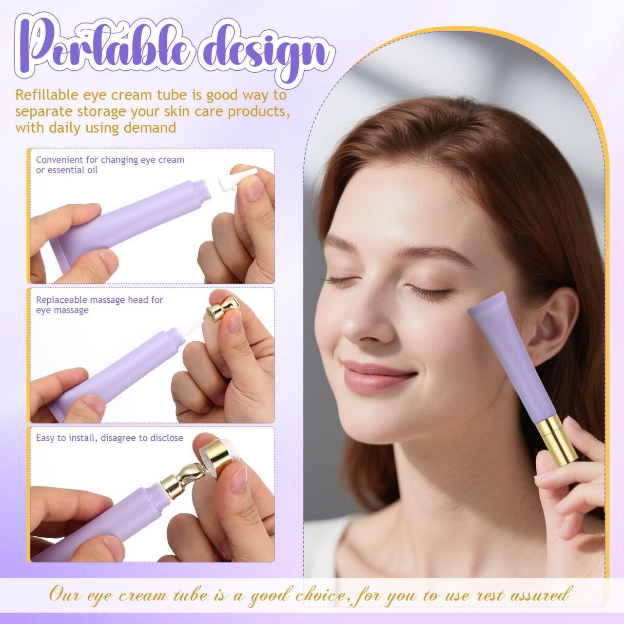 FOMIYES Refillable Eye Cream Tube with Stainless Steel Roller Head Portable Empty Cosmetic Dispenser Container for under Eye Serum and Essential Oil Travel Size